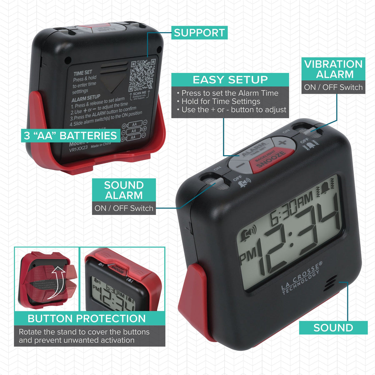 many different angles of a vibration alarm clock