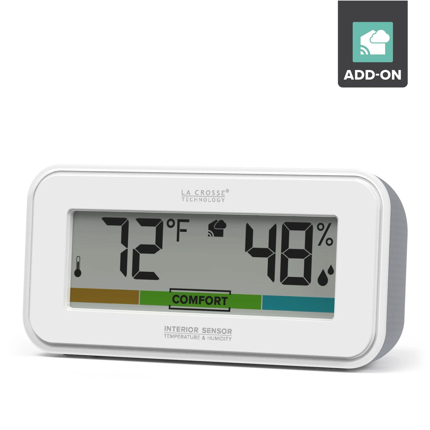 Digital thermometer and humidity monitor with La Crosse logo on a white background
