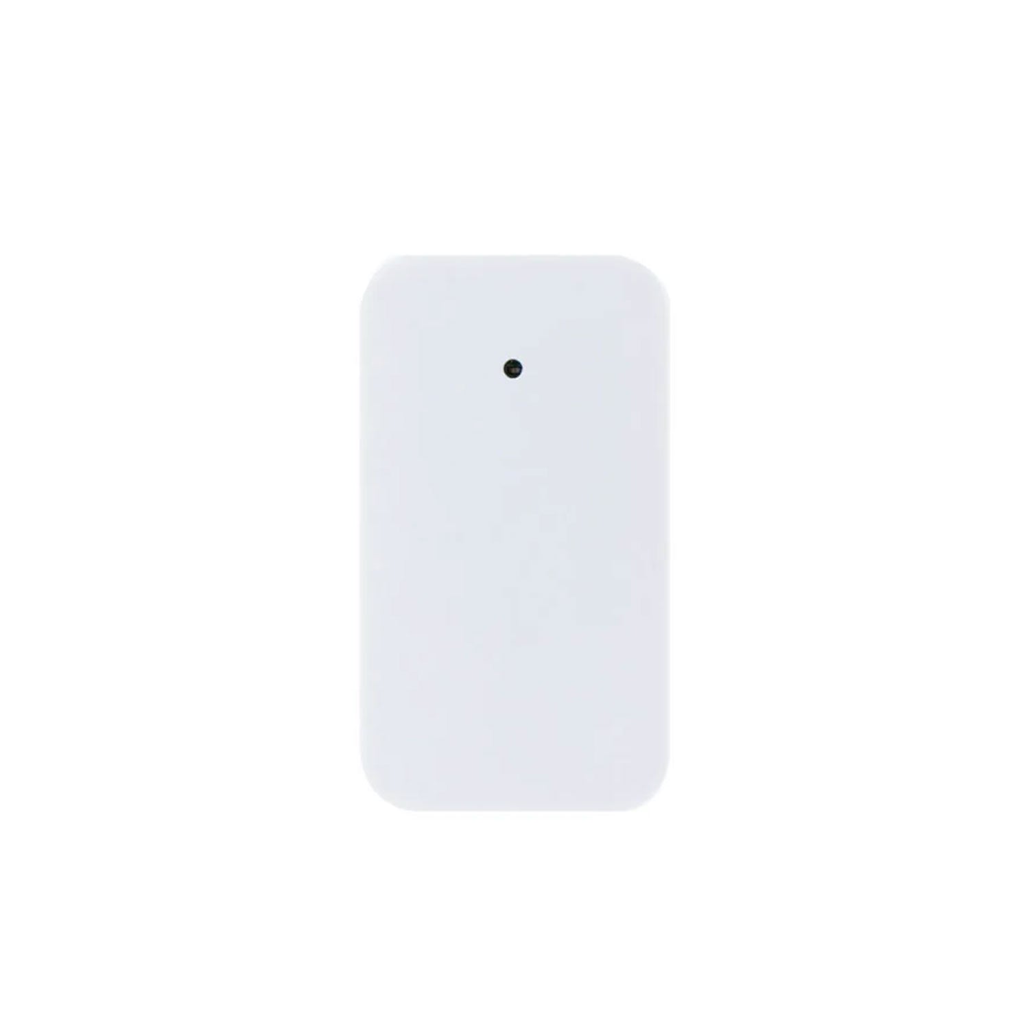 White rectangular object with a small black dot on a white background
