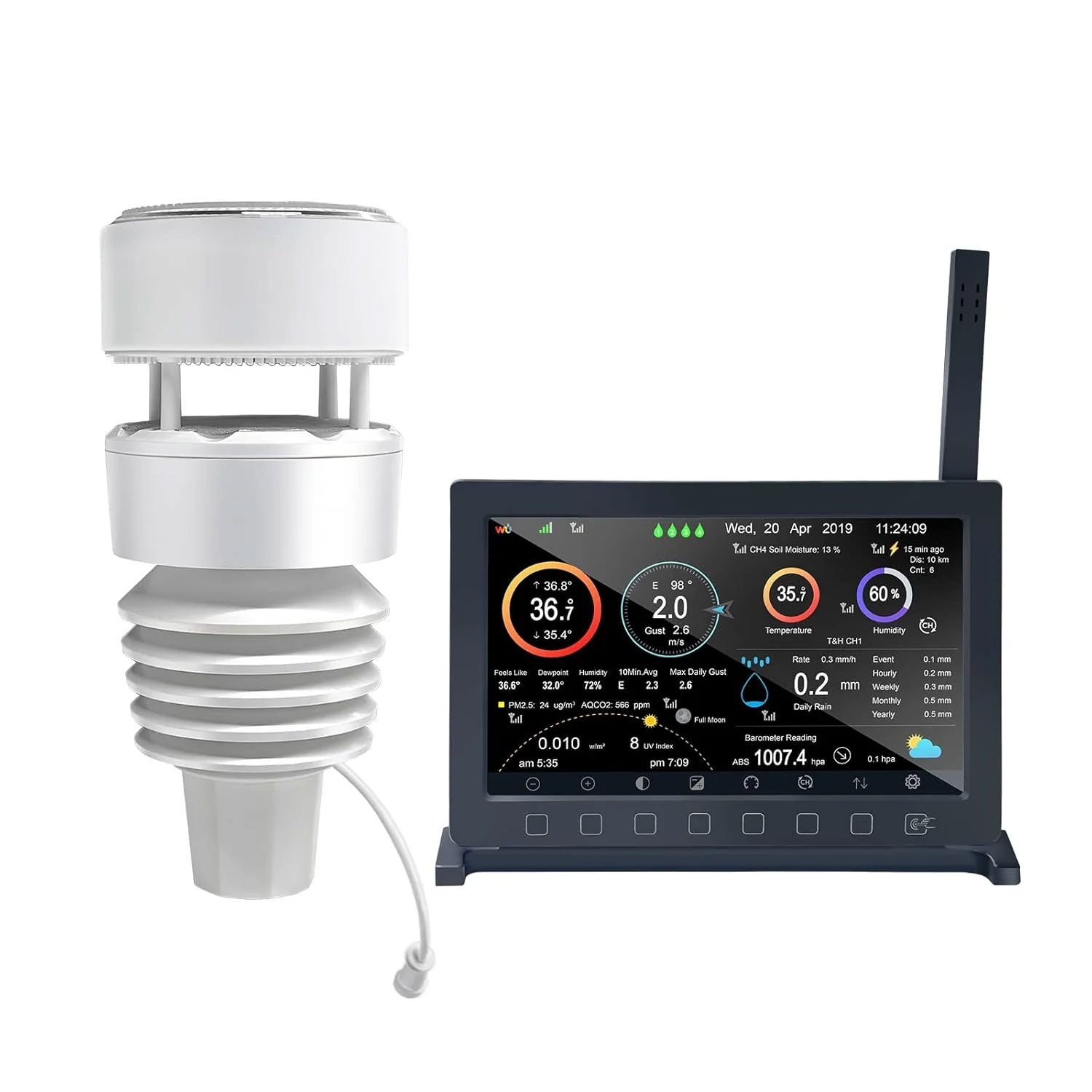 Ecowitt HP2564 Wittboy Pro WIFI Touch Button Display Weather Station with Ultrasonic Sensor