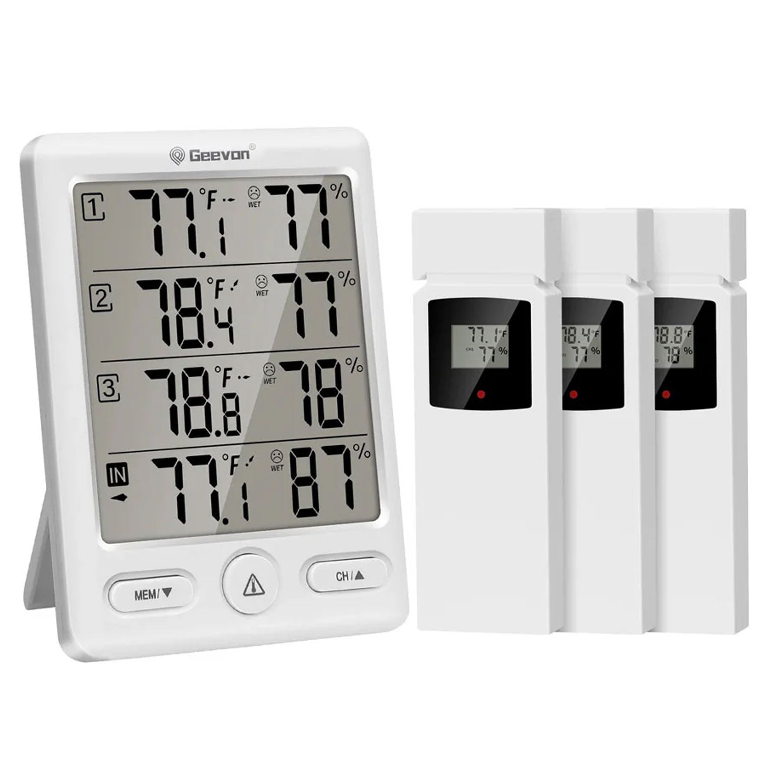 Geevon WS8646-3TX Wireless Thermometer with 3 included Remote Sensors
