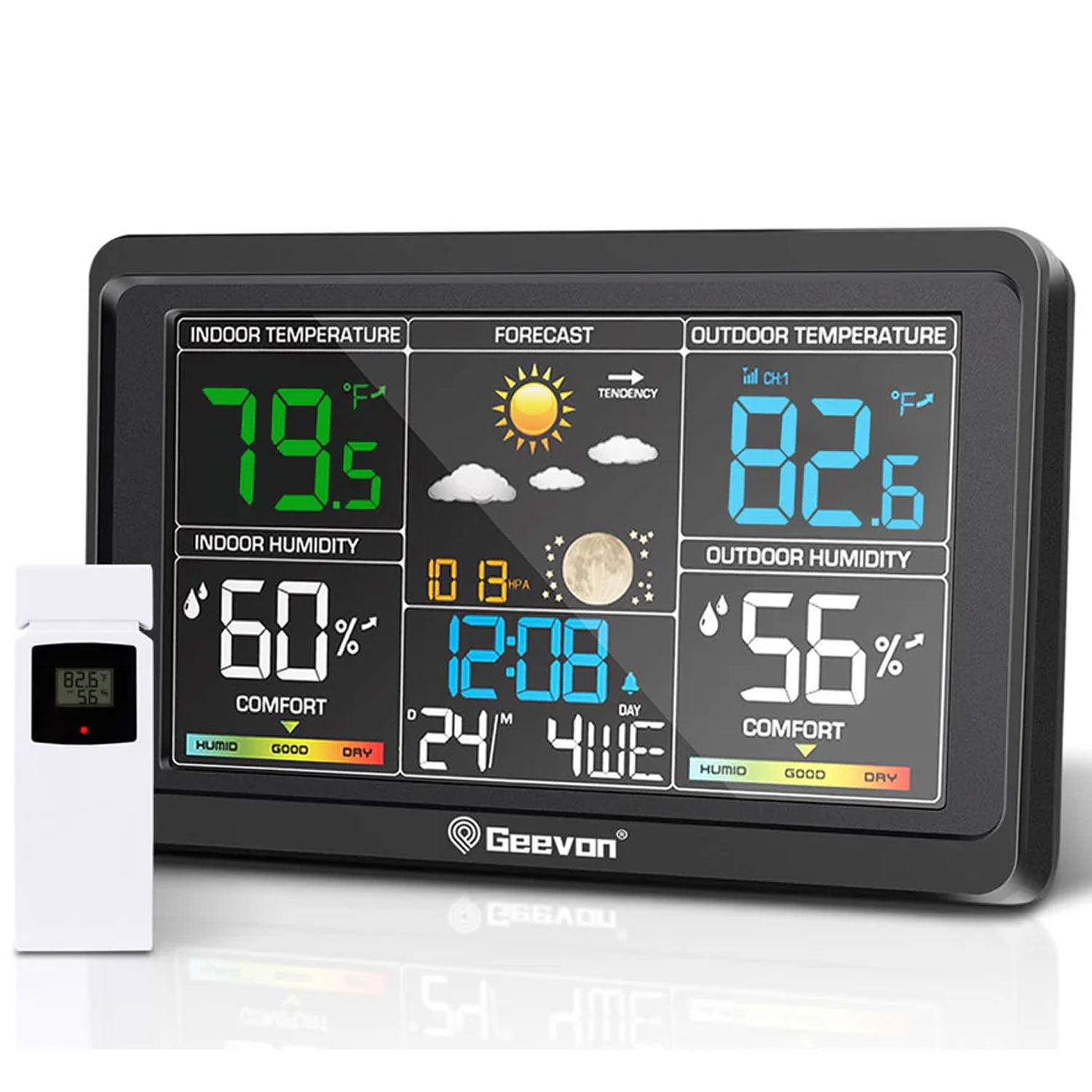 Geevon WS8665 Wireless Colour Station, Large Colour Display with Comfort Indicator, USB Charging Port