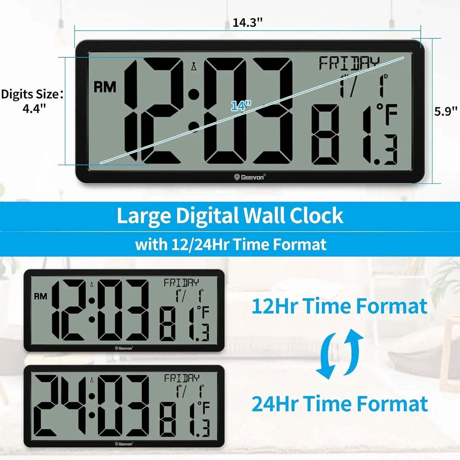 Geevon WS6126 Large Digital Wall Clock