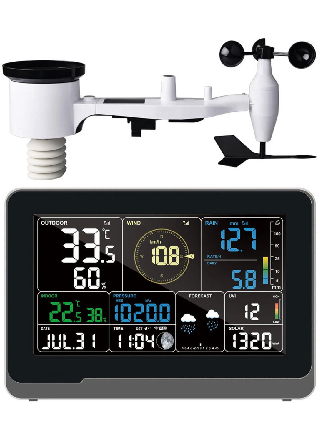 WS3980C-PRO TESA Prof 7.5 Inch Colour WIFI Weather Station with IOT In ...